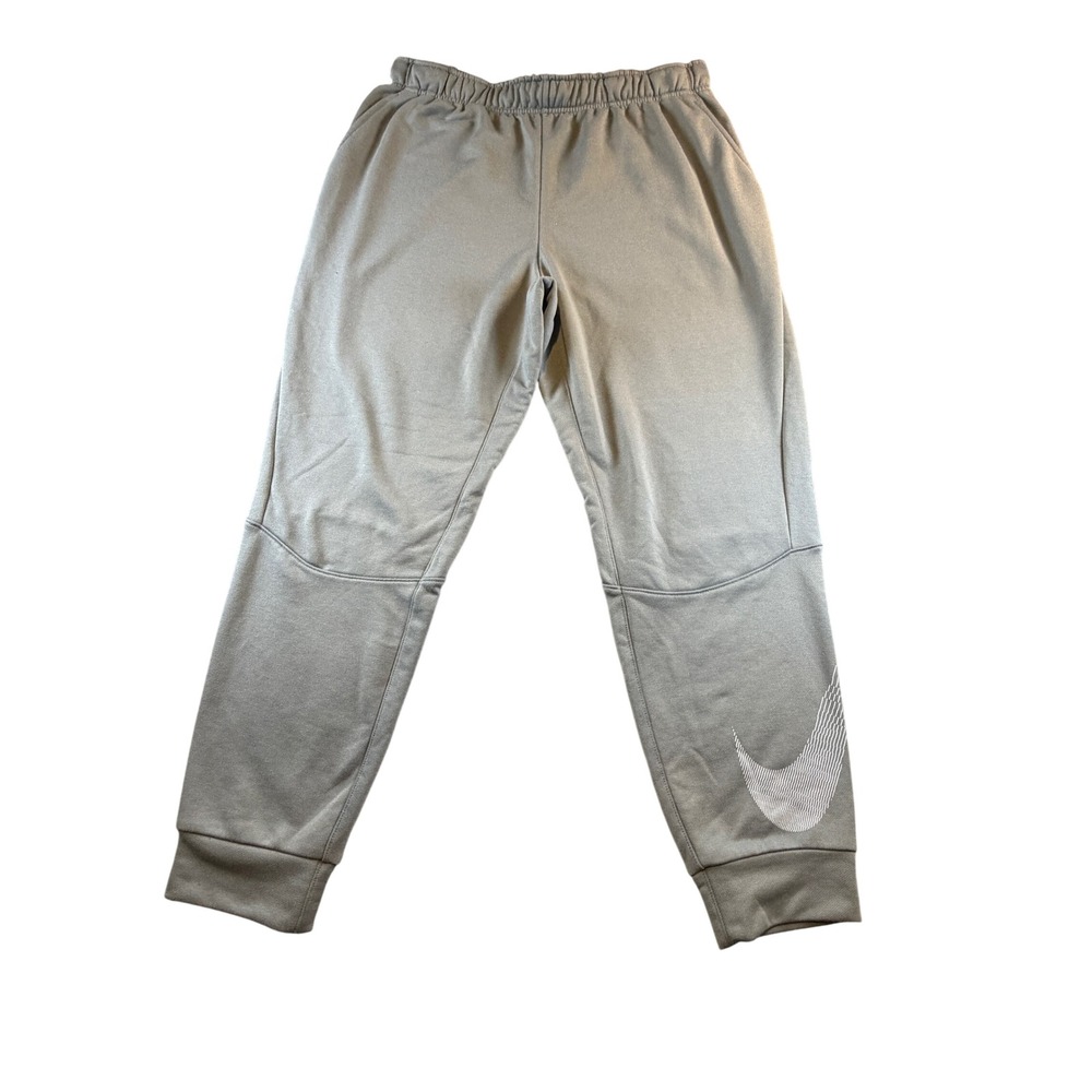 Nike Dri-FIT Mens XL Grey Tapered Jogger Sweatpants Big Swoosh Graphic 1447